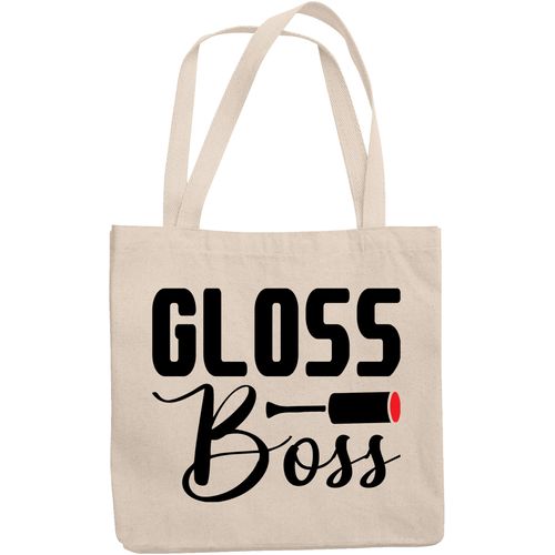 12oz Canvas Tote Bag - Gloss Boss, Name for Lip Gloss Lovers or Enthusiasts - Beauty Themed Merch for Makeup Artist or Cosmetologist, Gift for Makeup Lovers & Beauticians