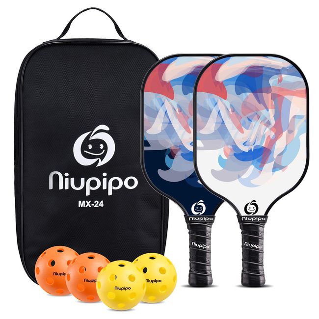 niupipo Pickleball Paddles, Pickleball Paddles Set of 2, Fiberglass Surface, Polypropylene Honeycomb Core, Cushion Grip, Lightweight Pickleball, Portable Carry Bag, White