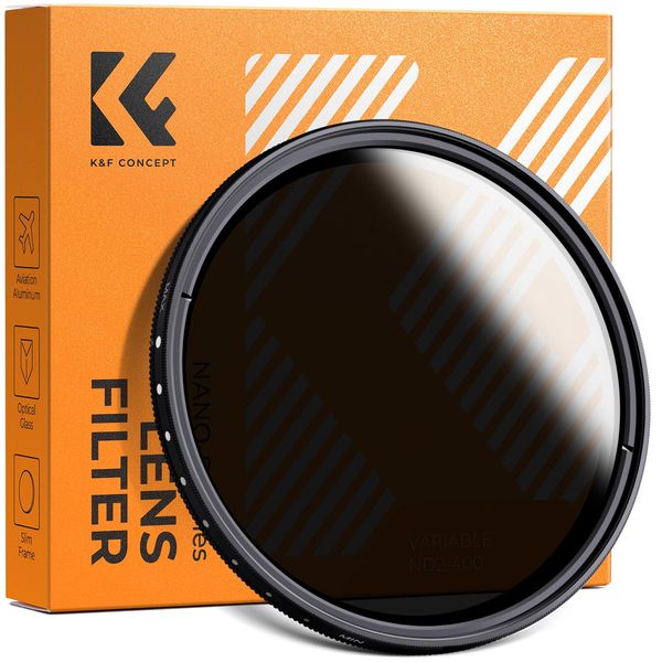 K&F Concept 55mm Variable ND Filter ND2-400 Variable Dimming Filter with 9 Level Dimming Adjustment Cleaning Cloth Ideal for Video Shooting (Nano-Basic)