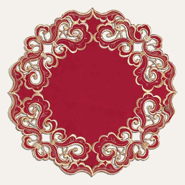 Burgundy Gold Table Doilies - Granada Collection - Doilies / Set of 12