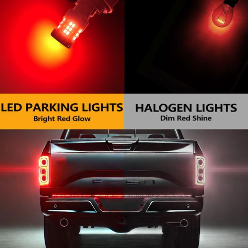 Zyvirexa 7443 LED Parking Light Bulbs Compatible For Ford F-150 2015-2019, 7444 Bulb, Red Light, Plug and Play, Pack of 2