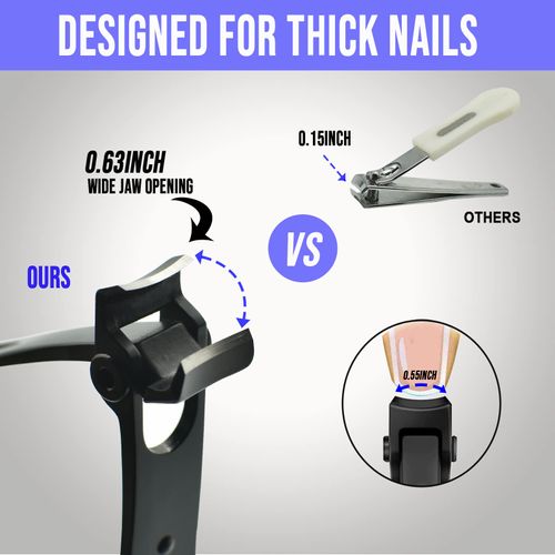 Nail Clippers for Thick Nails 15mm Wide Jaw Stainless Steel Fingernail and Toenail Clipper Set with Nail File Nail Cutter Accessories for Men and Women