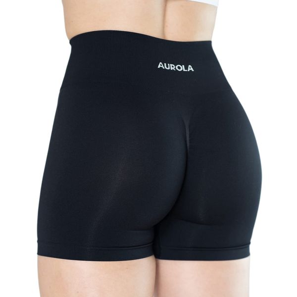 AUROLA Dream Collection Workout Shorts for Women Scrunch Seamless Soft High Waist Gym Shorts,Dark Black,M