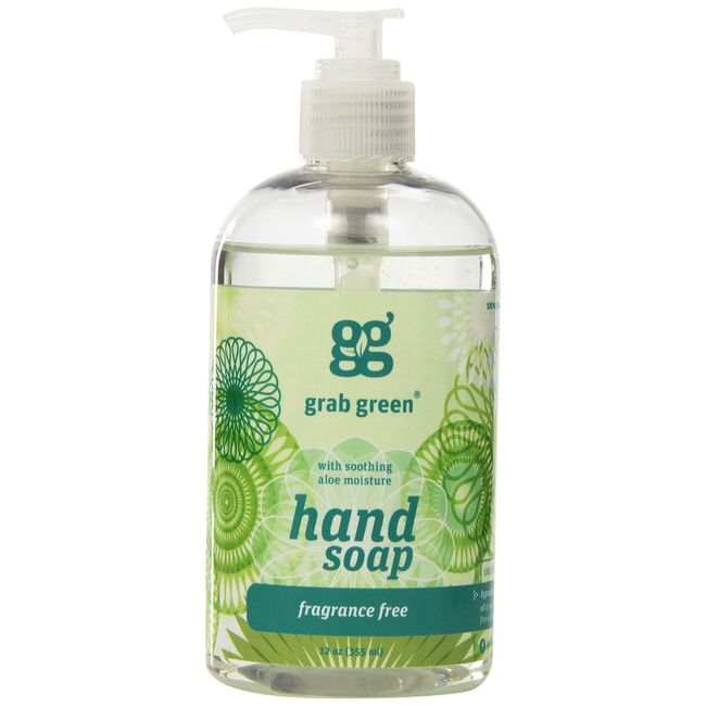 Grab Green Natural Hand Soap, Biodegradable, Plant-Based Fragrance Free, Unscented 12 Ounce Bottle