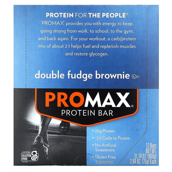 ProMax Protein Bar, Double Fudge Brownie, 12 Bars, 2.64 oz (75 g) Each