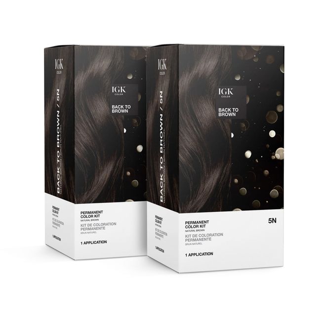 IGK Permanent Color Kit (2-Pack) BACK TO BROWN - Natural Brown 5N | Easy Application + Strengthen + Shine | Vegan + Cruelty Free + Ammonia Free |