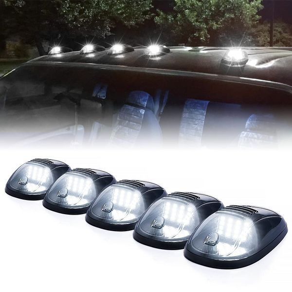 Xprite Smoke Lens Rooftop Cab Clearance Light, Roof Top Marker Running White LEDs Lights Kit Compatible with Pickups Trucks Ford Dodge Ram GMC Toyota Vans SUV POV Vehicle, 5Pcs