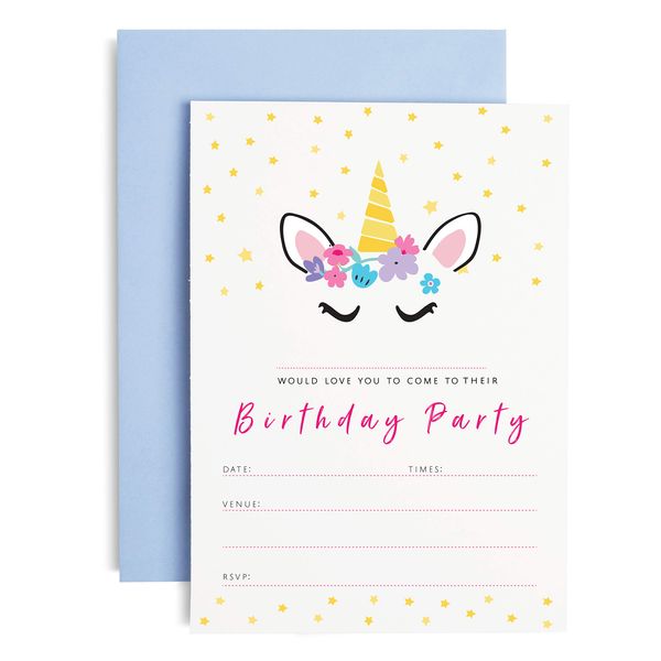 Huxters Unicorn Party Invitations – 10-Pack Party Invitations with Envelopes – Cute Magical Unicorn Party Invites for Kids – Premium 350gsm Paper and Pastel Colour Unicorn Birthday Card Invite