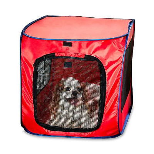 Vibrant Life Dog Kennels One Piece Soft-Sided Pop-up Mesh Pet Kennel Red Medium