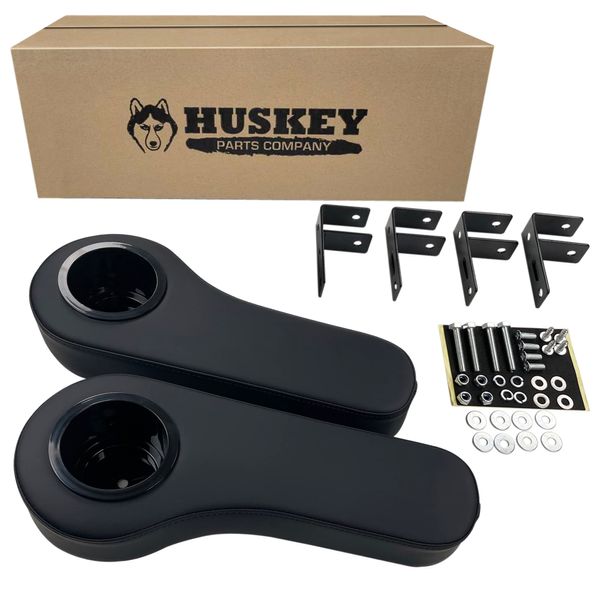 Huskey 2X Black Rear Seat Arm Rests with Cup Holder for Club Car DS/Precedent Golf Carts Installed by Using Our Non-Drill Brackets or Drilling into Your arm Rest