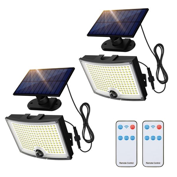 Adiding Solar Outdoor Lights, 3500LM LED Flood Lights with 16.4 Ft Cable, Remote Control Solar Motion Sensor Lights with 3 Modes, Solar Powered Security Lights for Outside Patio, Yard, Garage, 2 Pack