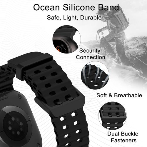 Ocean Silicone Sport Band - Compatible with Apple Watch Ultra 2/Ultra Bands 49mm 45mm 44mm for Men Women, Breathable Soft Waterproof Strap for iWatch Ultra 2, iWatch Ultra Series 10 46mm SE/9/8/7/6/5