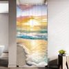 Riyidecor Stall Small Half Shower Curtain Beach Summer 36x72 Inch RV Mini Single Narrow Ocean Coastal Hawaiian Sunrise Sea Wave Seaside Scene Island Blue Cool Set Waterproof 7 Pack Hooks