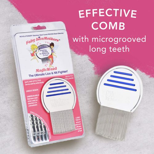 Fairy LiceMothers MagicWand Metal Lice Comb - Head Lice comb for Lice Eggs - Nit Free - Durable & Easy to Use - Gentle Lice Removal Comb - Safe for Kids & Adults - Nit Removal Tool