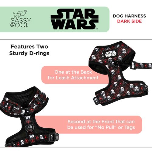 Sassy Woof Dog Adjustable Harness - Star Wars™ The Dark Side - XS, Breathable Mesh, No Pull Design with Two D-Rings, Patented Design, Perfect for Small Dogs and Puppies