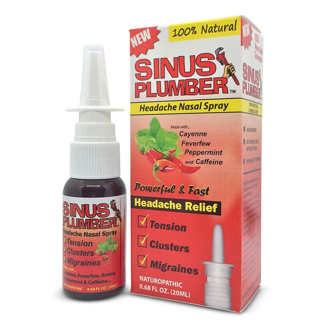 Sinus Plumber Migraine Headache Relief Nasal Spray with Capsaicin and Caffeine