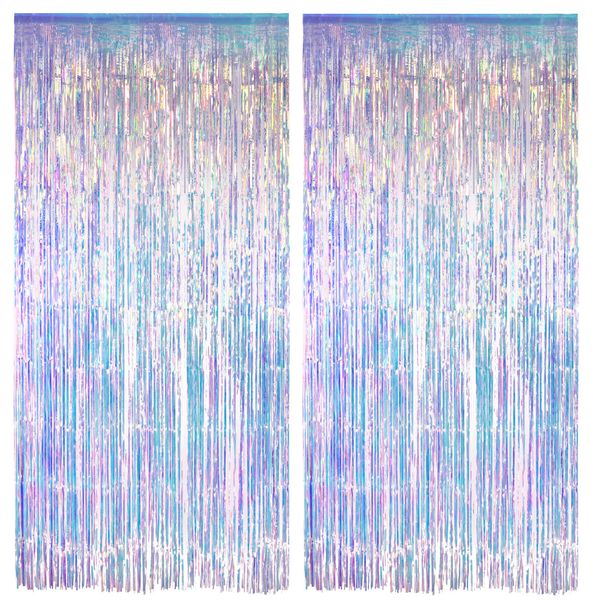 Iridescent Party Streamers Backdrop - GREATRIL Holographic Tinsel Foil Fringe Curtain for Mermaid/Disco Theme/Euphoria/Eras Party Decor, 1m x 2m, Pack of 2