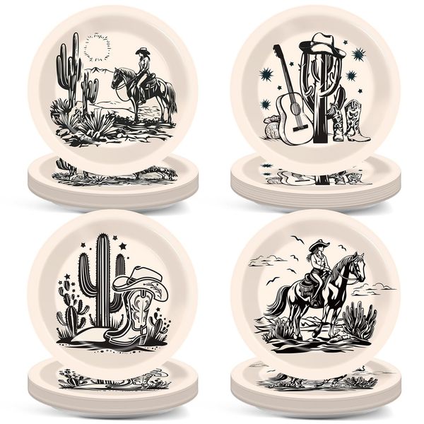 Wiooffen 48PCS Western Paper Plates 7inch Western Cowgirl Party Dessert Dinner Plates Wild West Rodeo Party Tableware for Cowboy Cowgirl Birthday Party Decorations Supplies