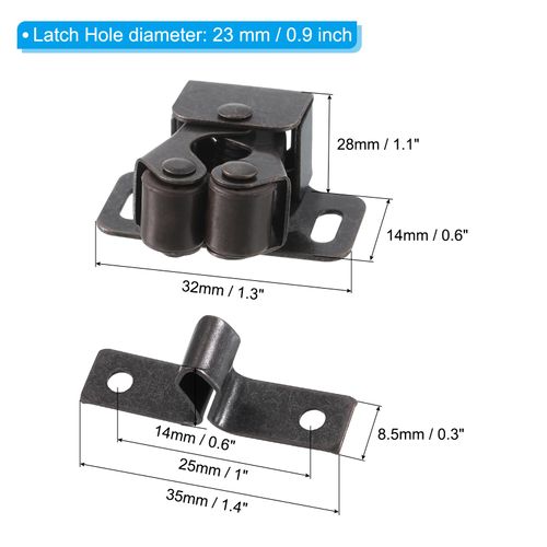 PATIKIL Cabinet Latch Double Roller Catch, 2 Pcs Stainless Steel Cabinet Door with Screws Spring Bead Hardware Latches with Spear Strike for Cupboard Wardrobe Pcs, Red Bronze