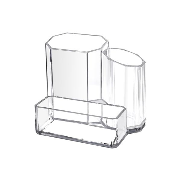 Acrylic Pen Holder Clear Pencil Pot, Pen Holder for Desk Accessories, Makeup Brush Holder 3 Compartments, Makeup Organiser Pen Pot Stationery Storage Organiser for Office School Home Supplies