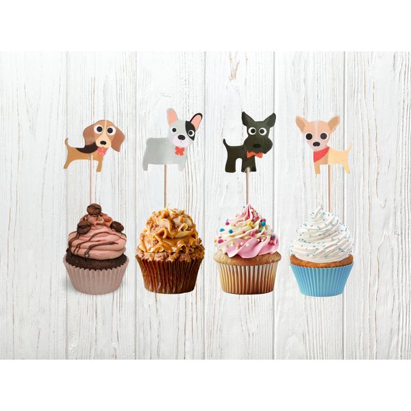 12 Dog Cupcake Toppers, Children Party Decoration, Kid Birthday, Pet Theme Party