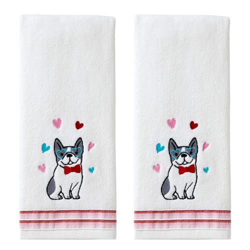 SKL Home by Saturday Knight Ltd. Valentine's Day Puppy Love Hand Towel, White (2-Pack)