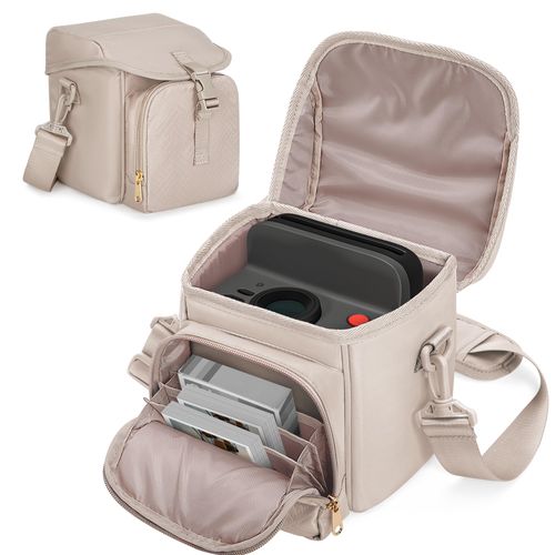 Prokva Camera Sling Bag Compatible with Polaroid Now 2nd Instant Camera, Crossbody Bag with Adjustable Strap, Light Tan