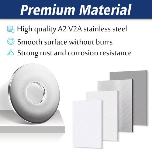 Leryati Pack of 10 Large Flat Washers, DIN 9021, M8, V2A V2A Stainless Steel, Body Washers, Rustproof, for Screws, Nuts and Threaded Rods