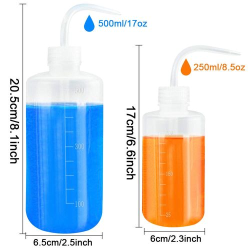 TANCUDER 4 PCS Safety Wash Bottle 250ml/500ml Tattoo Water Bottle Clear Watering Can Plastic Green Soap Squeeze Bottle Elbow Bend Laboratory Equipment with Narrow Mouth for Plant Vinaigrette Detergent