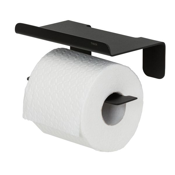 Tiger Colar Toilet Roll Holder with Shelf Black