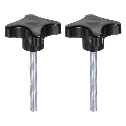 HARFINGTON 2pcs Star Knobs M8 x 70mm Male Thread Plastic 4-Star Stud Knob Hand Tightening Clamping Screw Replacement Threaded Handle, Black