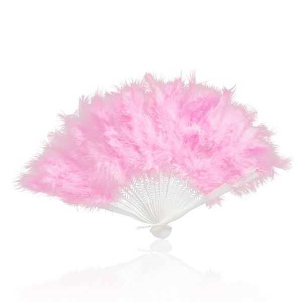 Rumyve Folding Handheld Feather Fan, 1 piece 1920s Vintage Folding Fan, Photo Shoot Halloween Dance Wedding Party Retro Party Dance Tea Party (Pink)