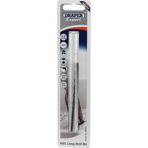 Draper 38924 Expert HSS Extra Long Drill Bit, 3.2mm Ø x 100mm