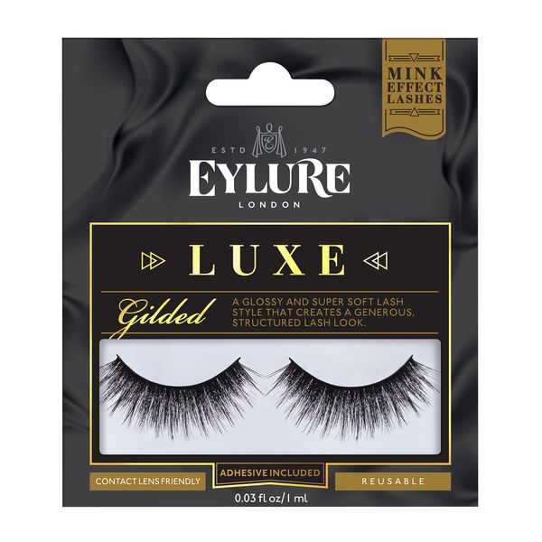 Eylure Faux Mink Eye Lashes, Reusable, Adhesive Included, Gilded, 1 Pair