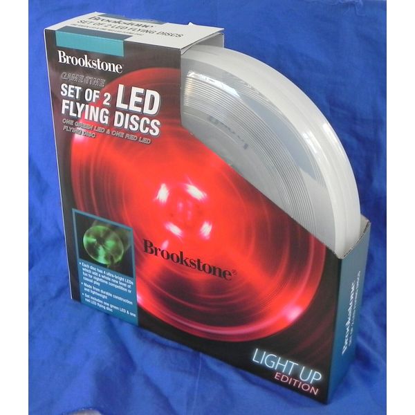 Brookstone Game Time "LED Flying Discs" Light Up Edition, Set of 2, New NIB