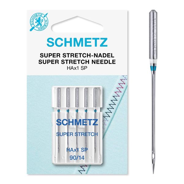 SCHMETZ Sewing Machine Needles: 5 Super Stretch Needles 90/14 Needle Size HAx1SP Can be Used on Any Standard Household Sewing Machine for Processing Elastic Fabrics with Thicker Threads