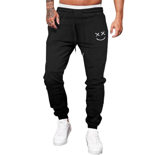 Meilicloth Jogginghose Herren Männer Freizeithose Baumwolle Lang mit Kordelzug-Aufdruck Sweatpants Herren mit Taschen Regular Fit A Schwarz L