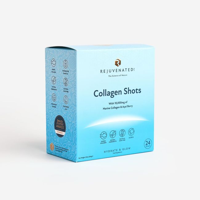 Rejuvenated Collagen Shots - Hydrolysed 10,000 mg Marine Collagen Drink with Antioxidants, Vitamins & Hyaluronic Acid (24 Sachets)