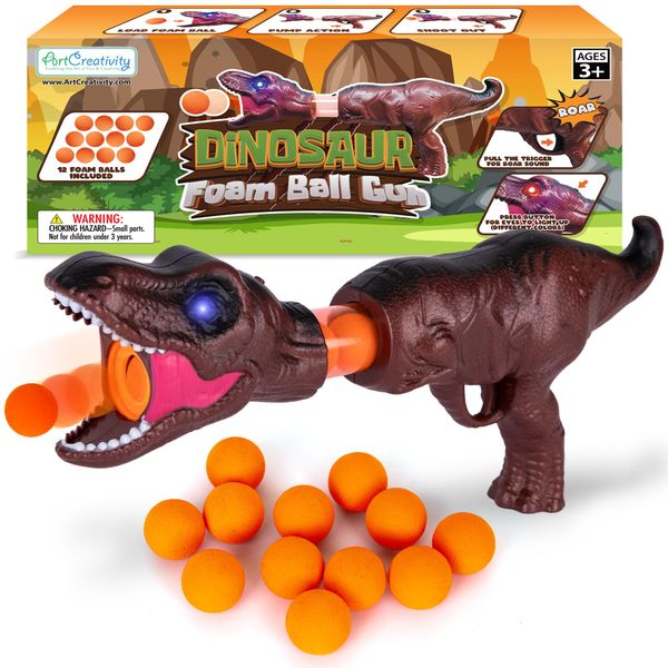 ArtCreativity LED Dinosaur Foam Blaster Gun - Pump Action Foam Gun Toy with 12 Foam Balls - Roaring Sound Effects and Light Up Eyes - Dinosaur Shooting Toys for Boys Ages 3 and Up - Batteries Included