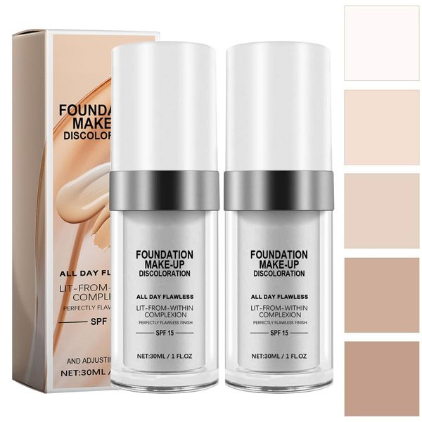 MADGININE 2PCS Foundation Color Changing, Colour Changing Mature Skin Foundation, Flawless Colour Changing Foundation Makeup, Hydrating Waterproof Light Long Lasting All Day Flawless Foundation