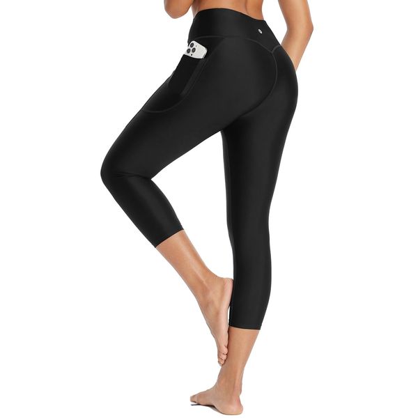 baleaf Damen 20" Badeshorts lang Badehosen UPF 50+ 7/8 Surfhose Schnell trocknende Strandhose Schwarz S