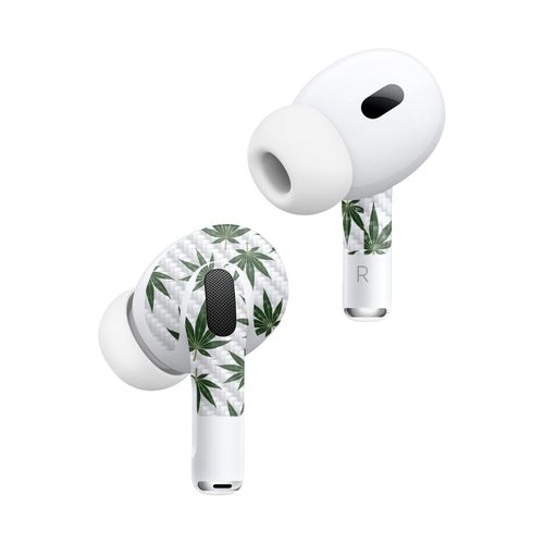 MightySkins Carbon Fiber (2 Pack) Skins Compatible with Apple AirPods Pro 2 - Pot Leaves Green | Protective, Durable Textured Carbon Fiber Finish | Easy to Apply and Change Styles | Made in The USA