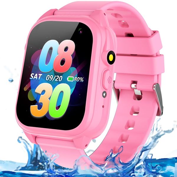 OVV Kids Waterproof Smart Watch with 26 Games 1.44'' Touchscreen HD Camera Pedometer Recorder Music Player Alarm Clock Calculator Educational Wrist Watch for Age 3-10 Girl Boy Learning Toy (Pink)