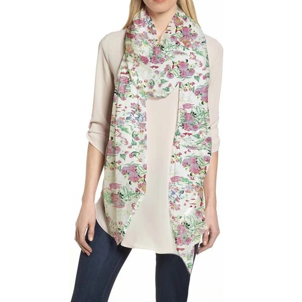 Lina & Lily Women's Scarf with Floral Pattern, C-white