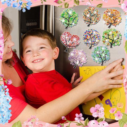 Remuuly 30 Pcs Diamond Painting Magnets Summer Diamond Art Magnet Kits for Adults Spring Flower Animal Cupcake 5D Rhinestones Refrigerator Magnetic Stickers for Fridge DIY Crafts Gifts(Tree of Life)