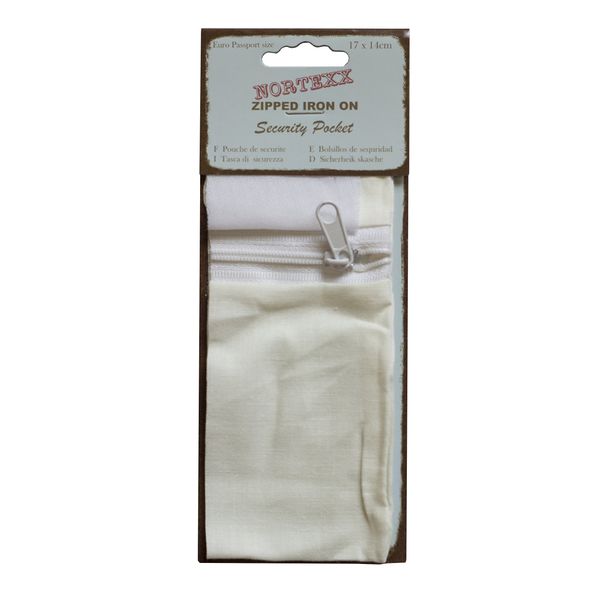 Nortexx Iron On Zipped Security Pocket-Passport Sized, White