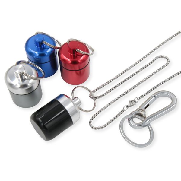 XP Design, Portable Wide Mouth Pill Case, Necklace, Pendant, Keychain, Aluminum, Stainless Steel, Waterproof (4 Colors (B) Set)