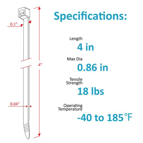 Zip Ties 4 inch, Small Zip Ties with 18 lb Tensile Strength, Black, 200 Pack, by Tantti Supply