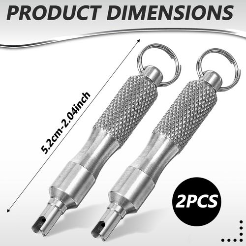 Bruislard 2 PCS Valve Core Removal Tool Keychain, Stainless Steel Tire Valve Stem Tool Portable Valves Core Disassembly and Repair Tools for Bicycle Car Motorcycle Repair Install Accessory