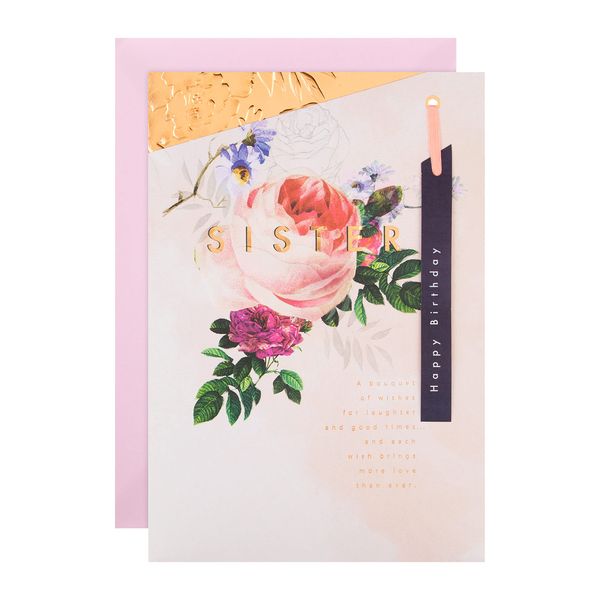 Hallmark Birthday Card for Sister - Classic Floral Embossed Design with Gold Foil